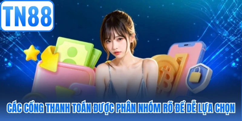 Các cổng thanh toán được phân nhóm rõ để dễ lựa chọn