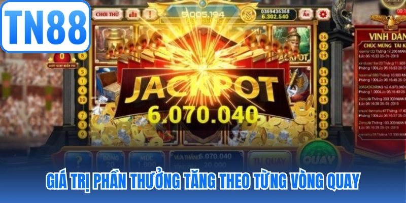 Giá trị phần thưởng tăng theo từng vòng quay